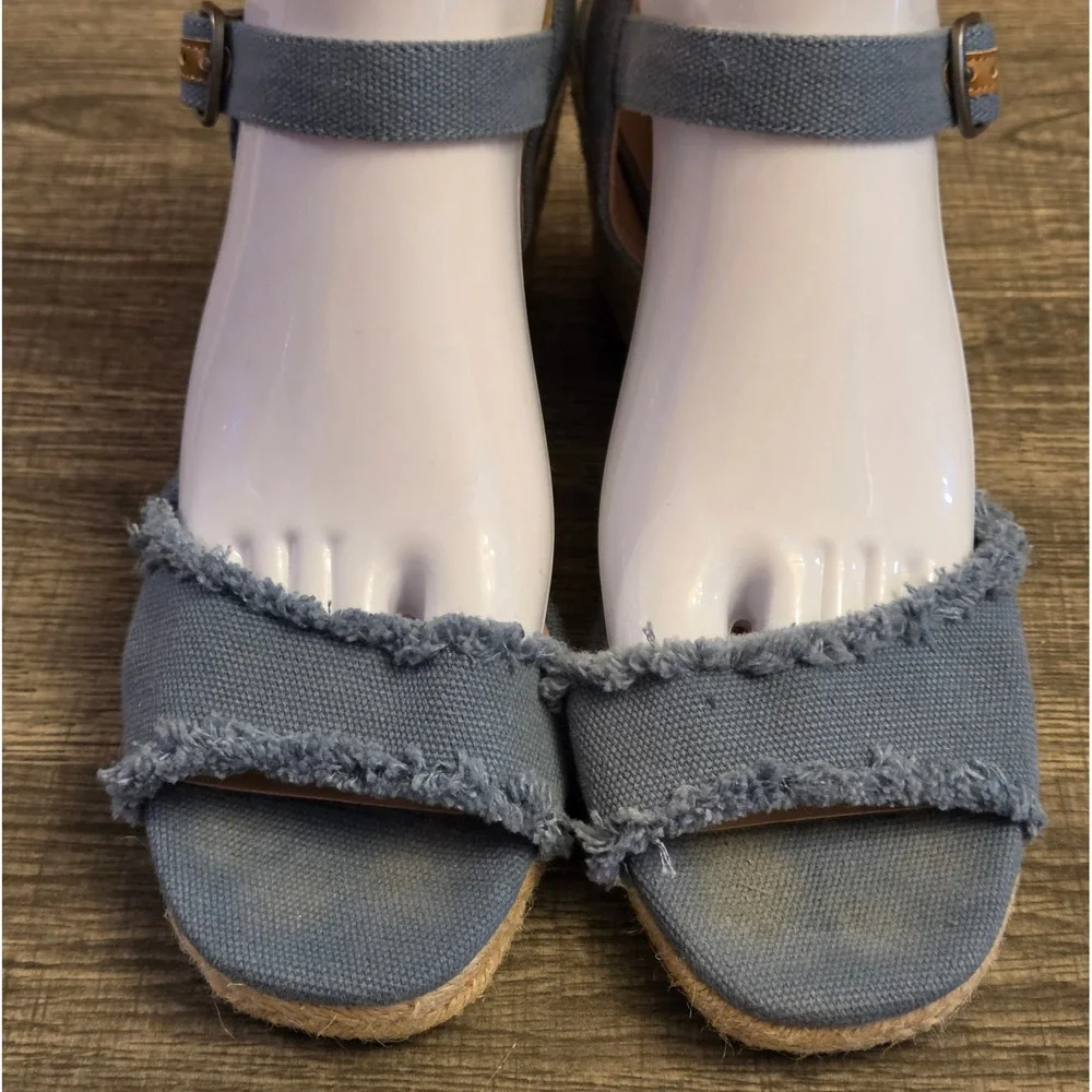 Lucky Brand‎ Moliey Wedge Espadrille Sandals Womens Size 9 Blue Fabric